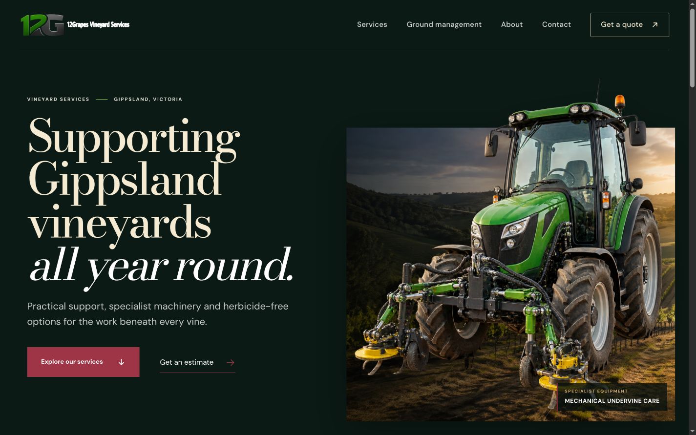 12Grapes Vineyard Services website home page